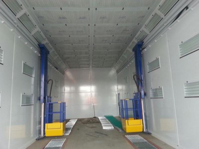 Bus paint booth with man lifts for Saudi Arabian customer